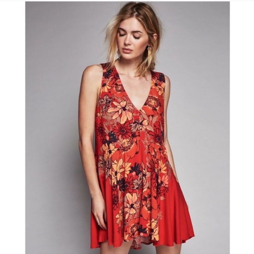 Free People Back Yard Party Dress Mini Floral Tunic Swing Size XS